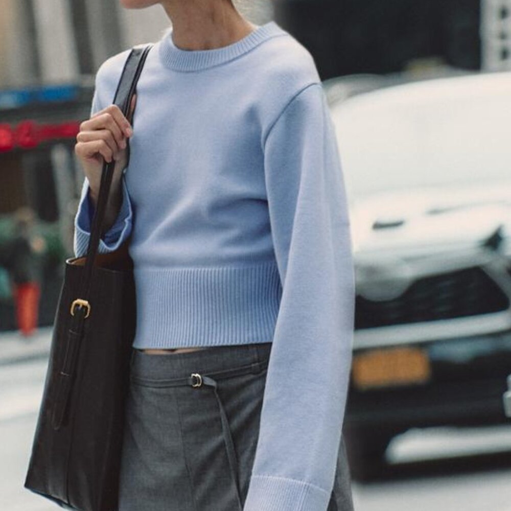 NWT ZARA BASIC KNIT WIDE SLEEVE SWEATER LIGHT BLUE